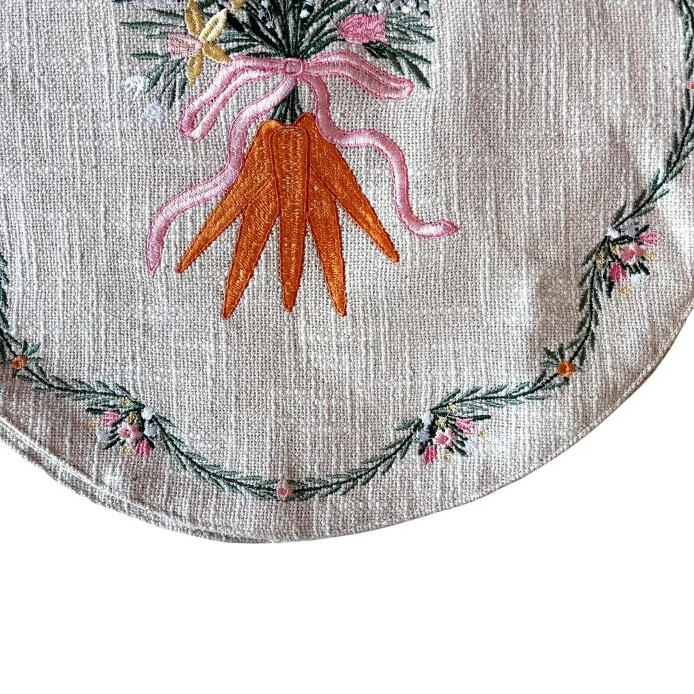 Shabby Chic Spring Carrot Bouquet Placemats 16in Embroidered Set of 4 Easter NEW